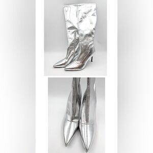 OPEN EDIT NWOT beautiful Shiny Silver Heeled Boots!
